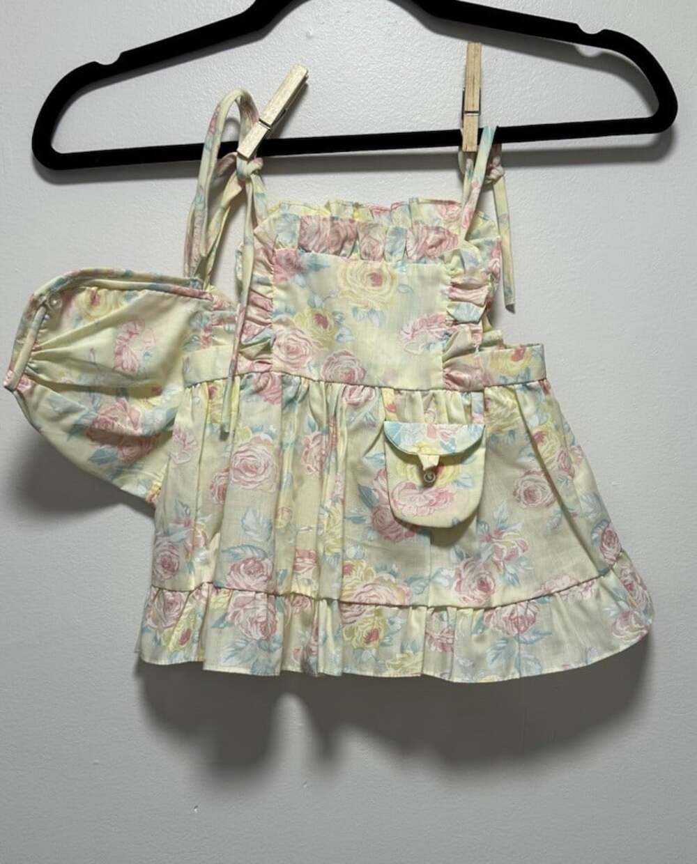 Vintage Mayfair Yellow Floral Baby Girl Dress With Pouch And Bonnet Size 12 M